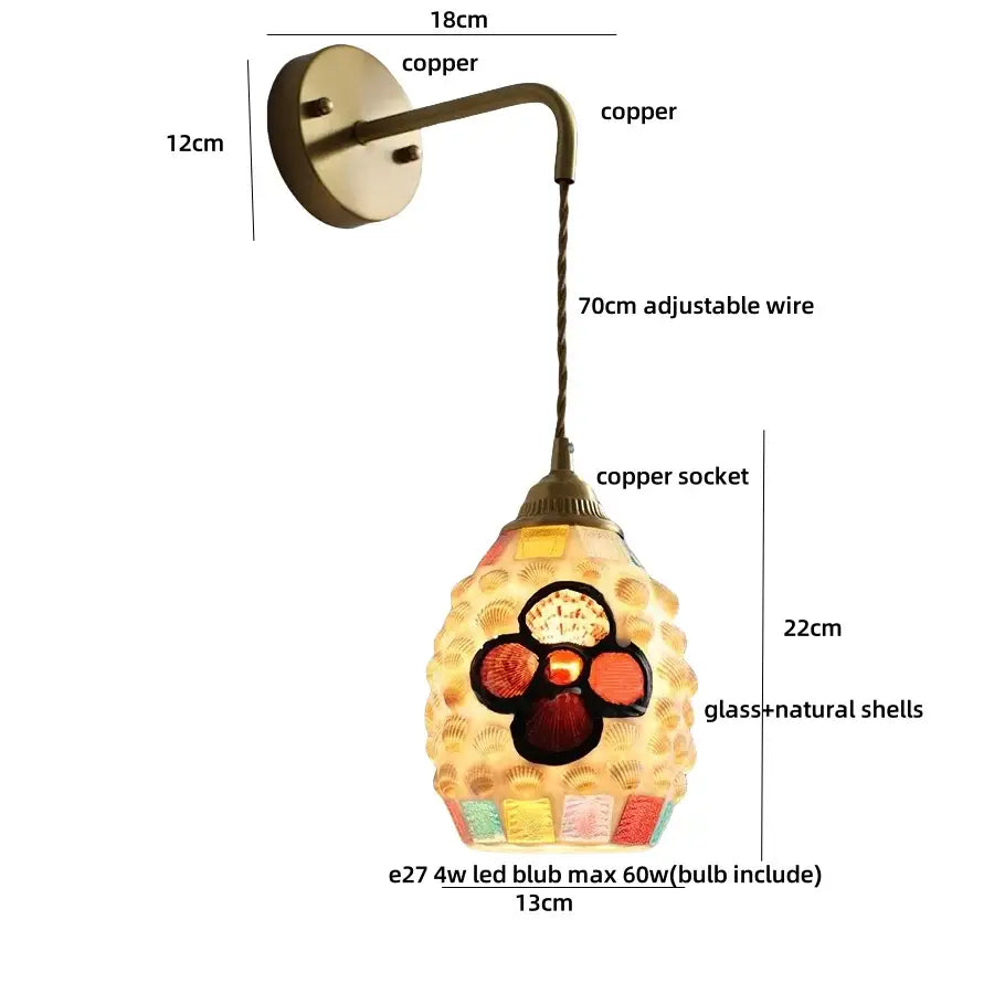Antique brass and amber glass led wall sconce for bedroom