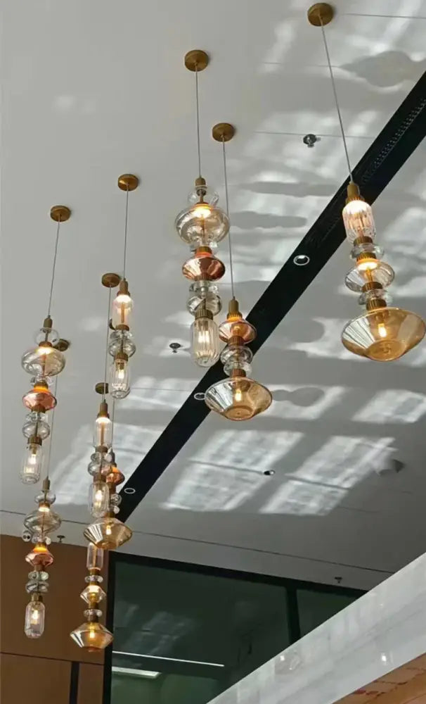 Vintage brass and amber glass pendant light – bedroom chandelier