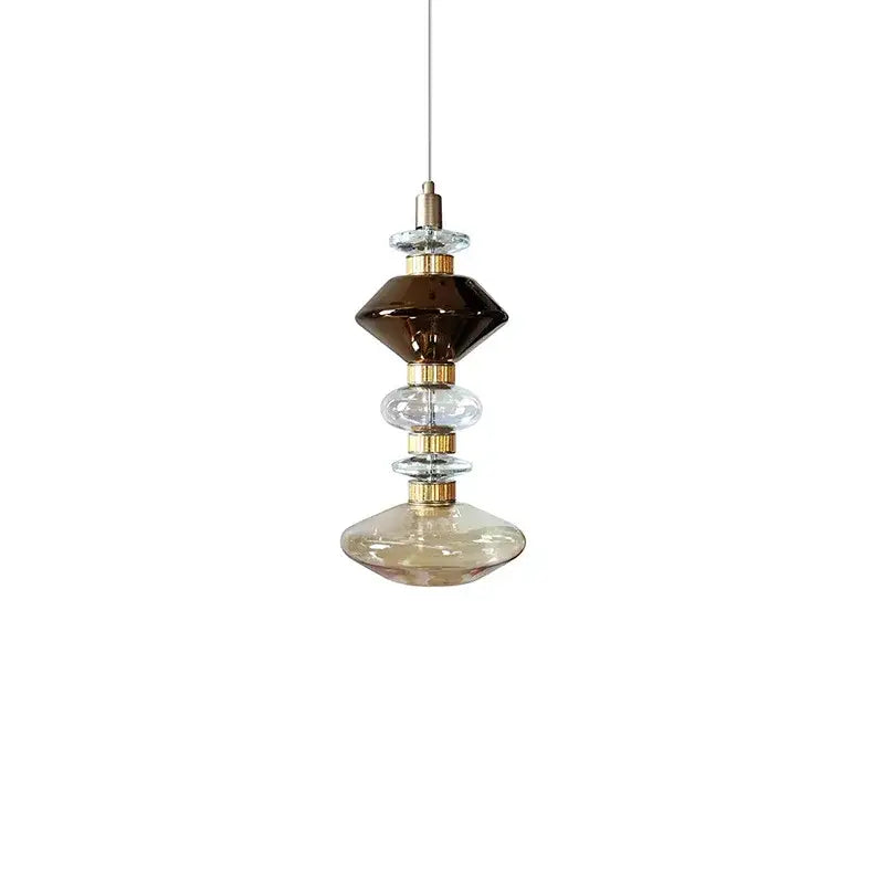 Vintage brass and amber glass pendant light – bedroom chandelier