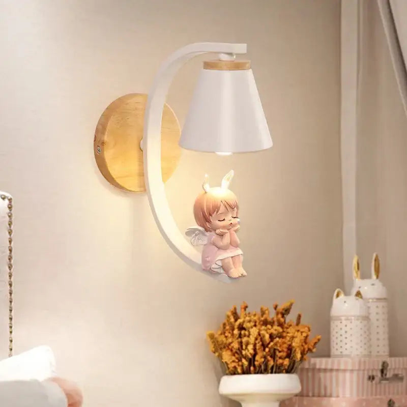 White and pink angel girl bedroom wall sconces led light fixtures