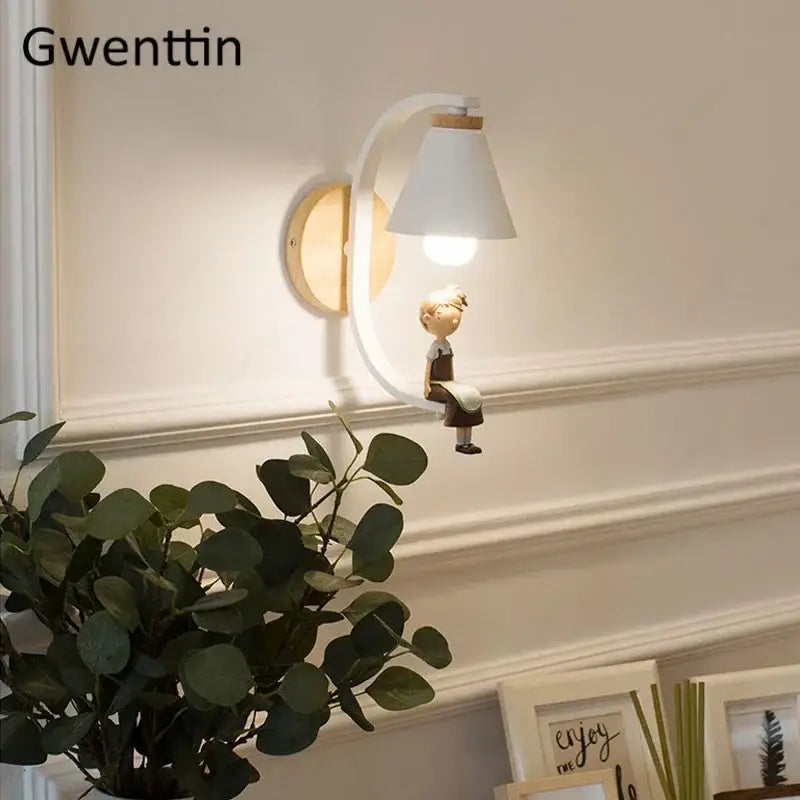 White and pink angel girl bedroom wall sconces led light fixtures