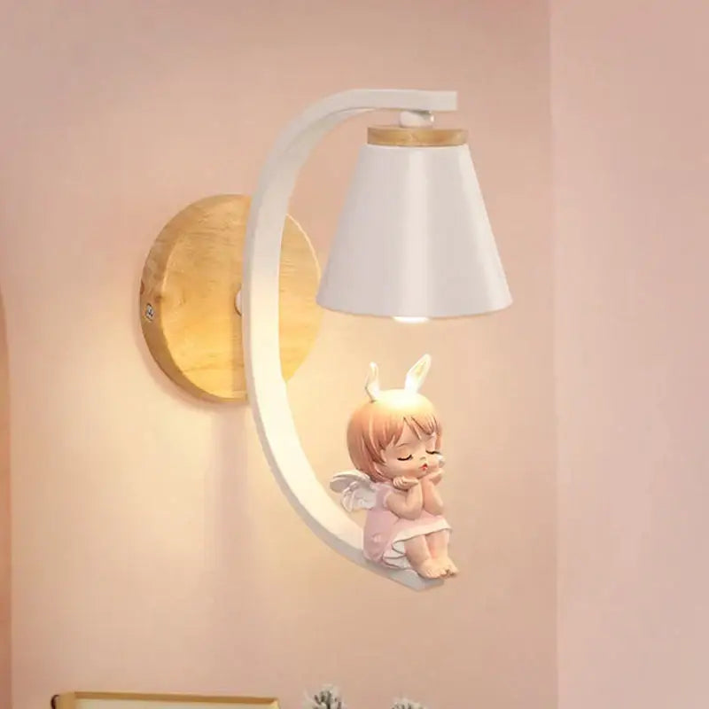 White and pink angel girl bedroom wall sconces led light fixtures