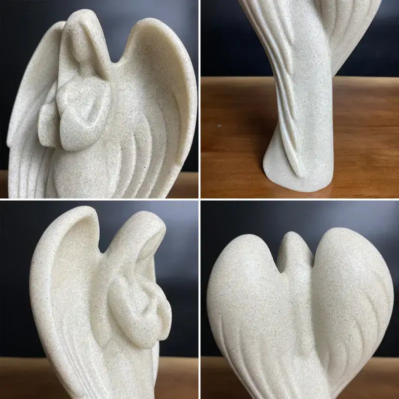 Serene white angel wing girl resin statue living room decor