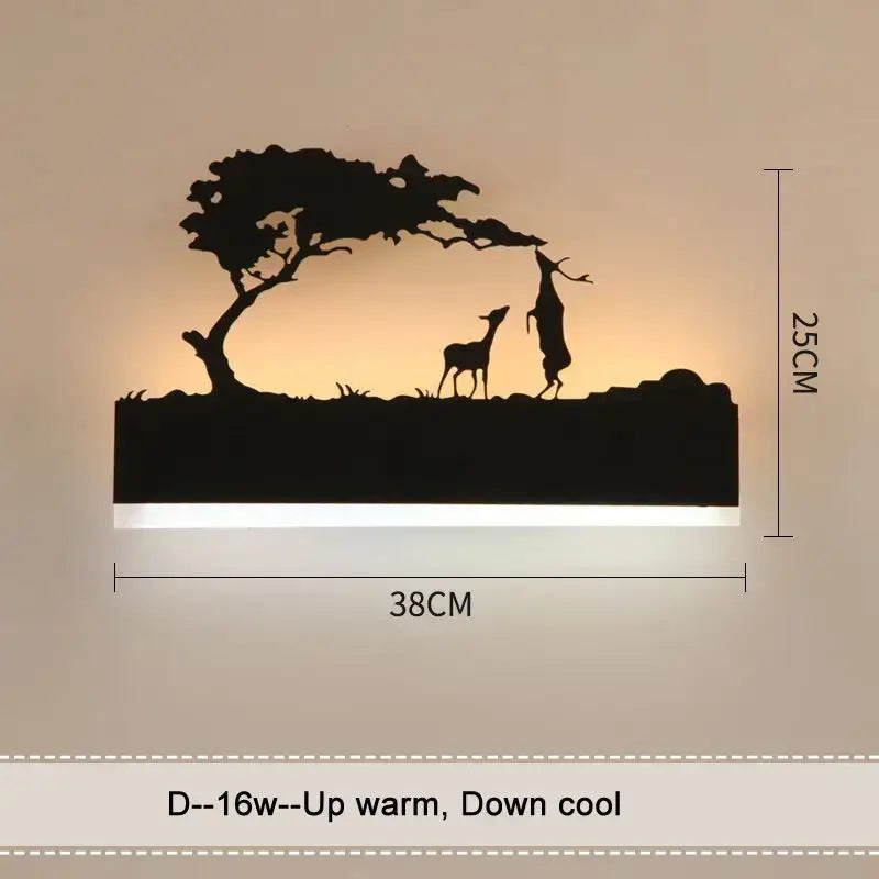 Black metal elephant silhouette animal wall lamps for living room