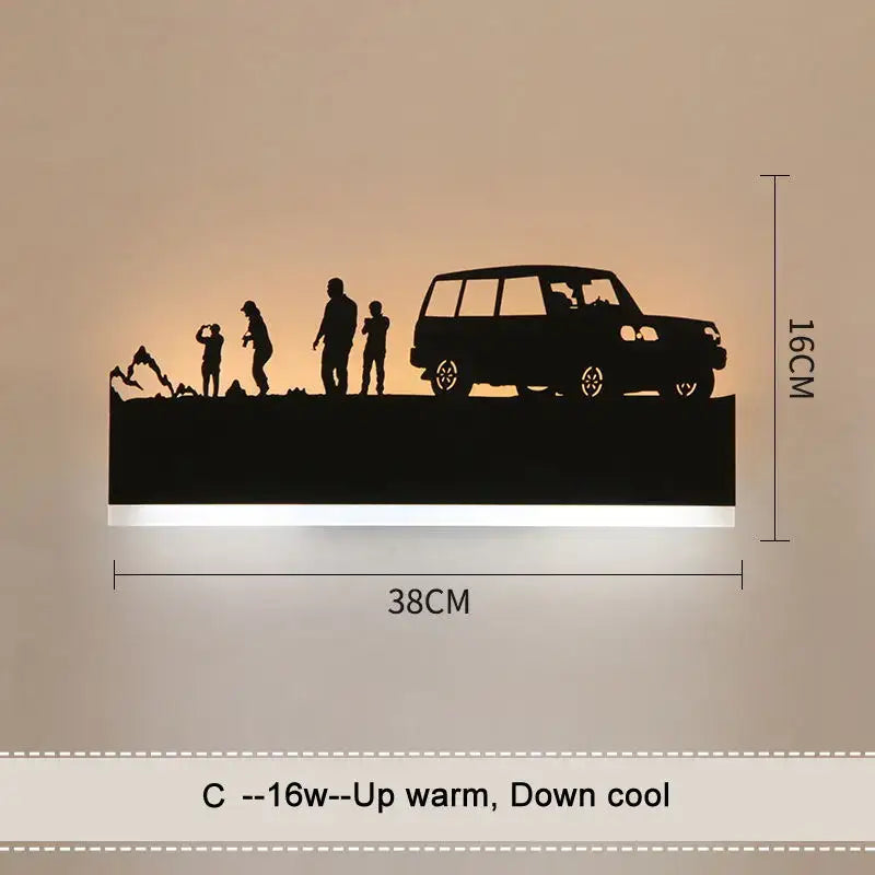 Black metal elephant silhouette animal wall lamps for living room