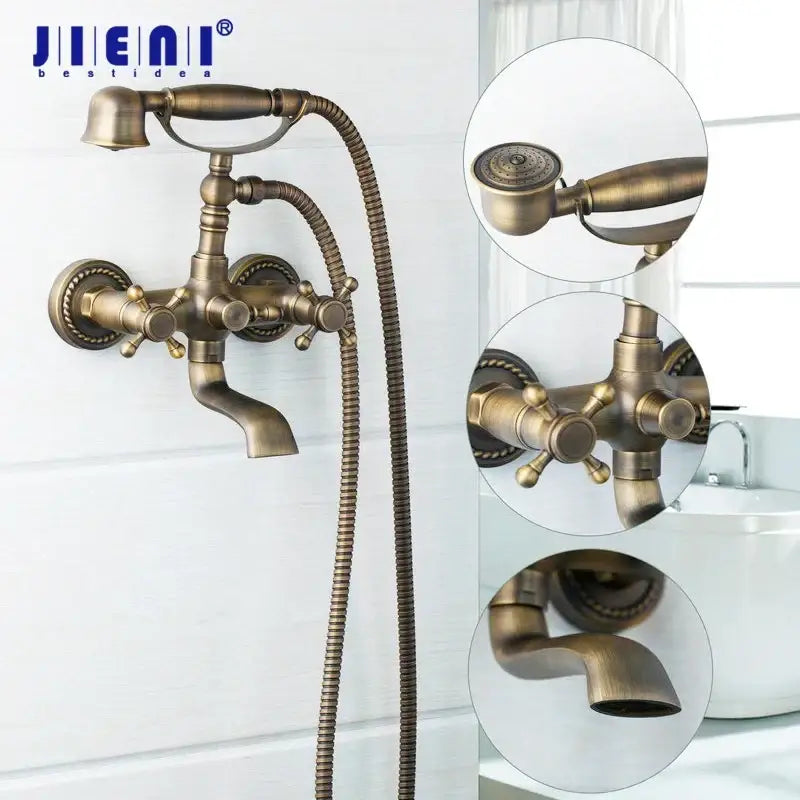Antique brass floral shower mixer set bathroom faucet with ceramic handle