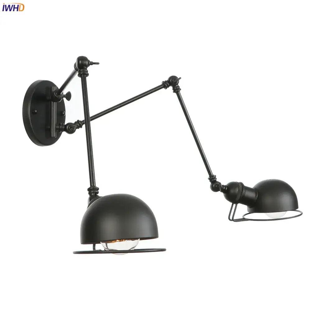Antique black wall lamp bedroom adjustable dual dome sconce