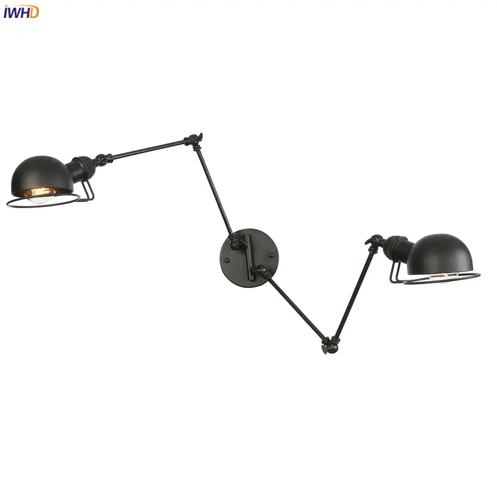 Antique black wall lamp bedroom adjustable dual dome sconce