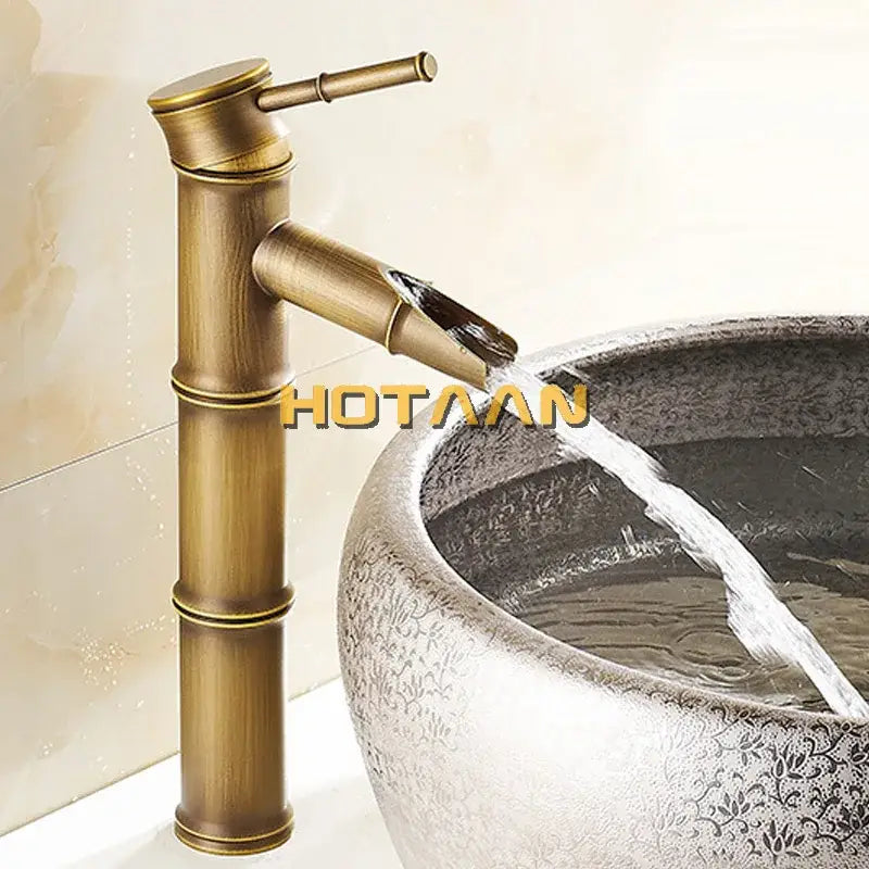 Antique brass bamboo basin faucet – bathroom waterfall tap