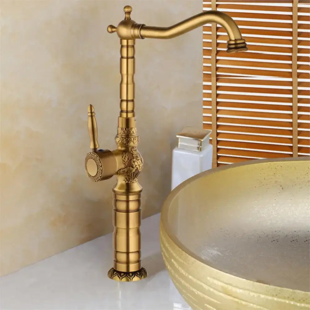 Antique brass floral basin faucet kitchen art design mixer tap