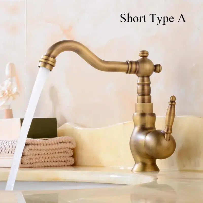 Antique brass basin faucet with floral ceramic handles kitchen mixer