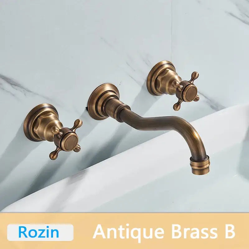 Antique brass basin faucet wall mounted bathroom swivel mixer tap