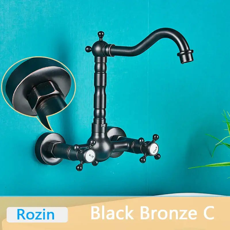 Antique brass basin faucet wall mounted bathroom swivel mixer tap