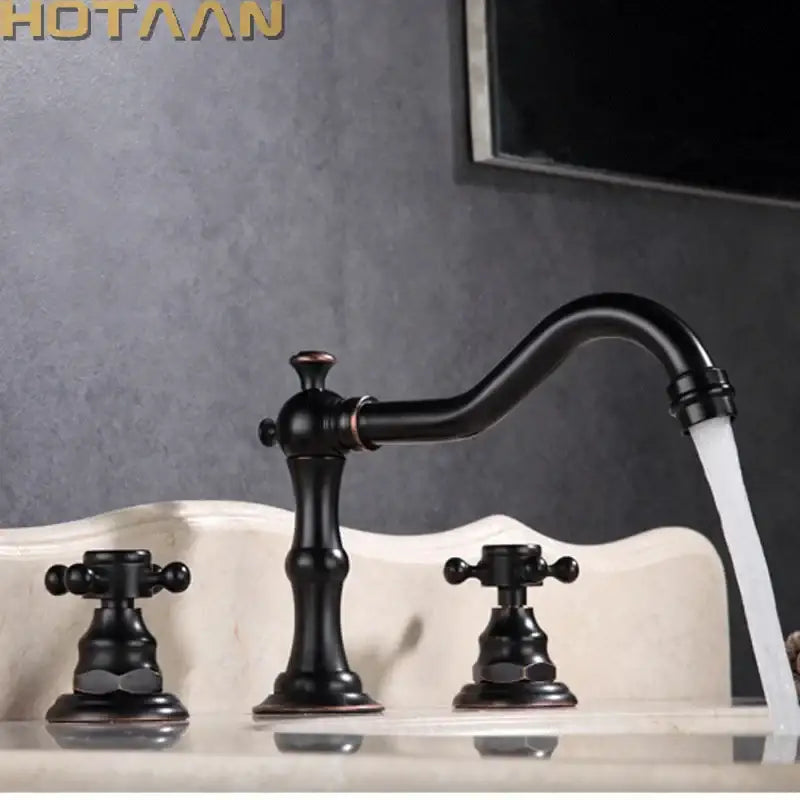 Antique brass basin mixer tap with cross handles bathroom faucet