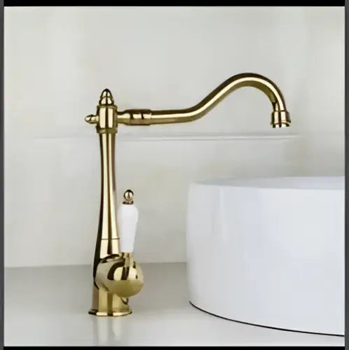 Antique rose gold & white brass bathroom faucet set with hand shower