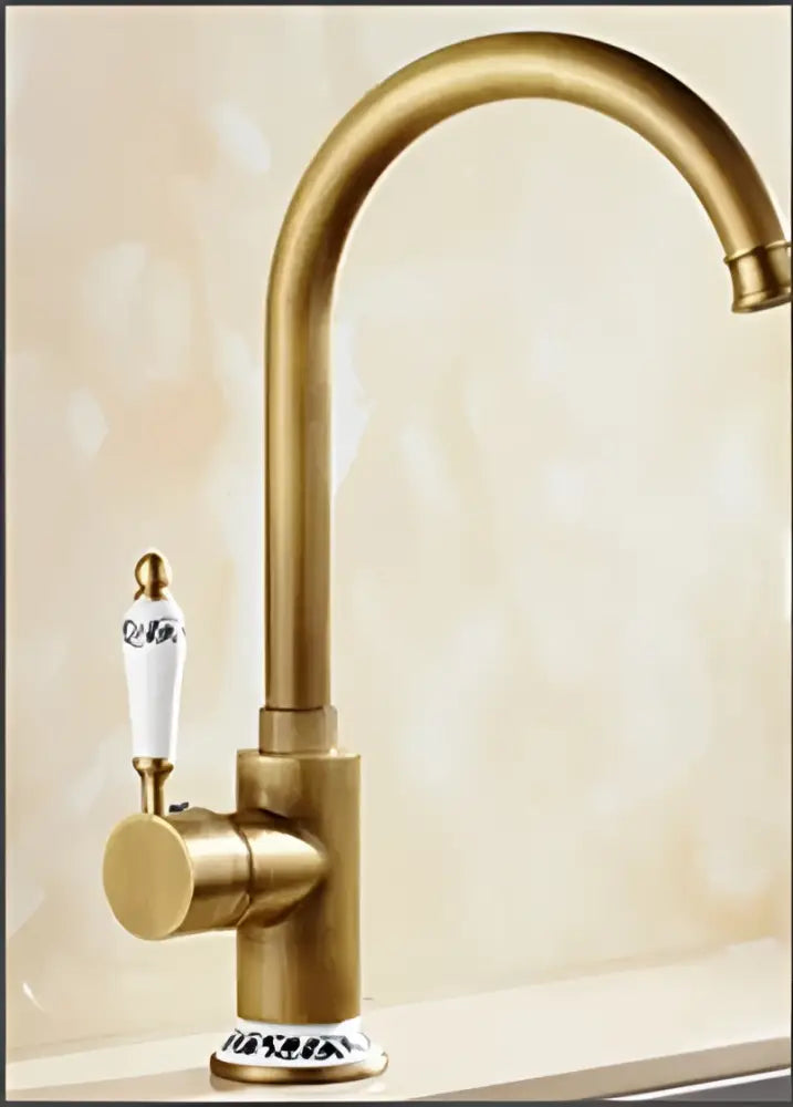 Antique rose gold & white brass bathroom faucet set with hand shower