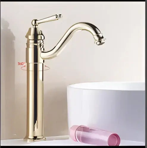Antique rose gold & white brass bathroom faucet set with hand shower