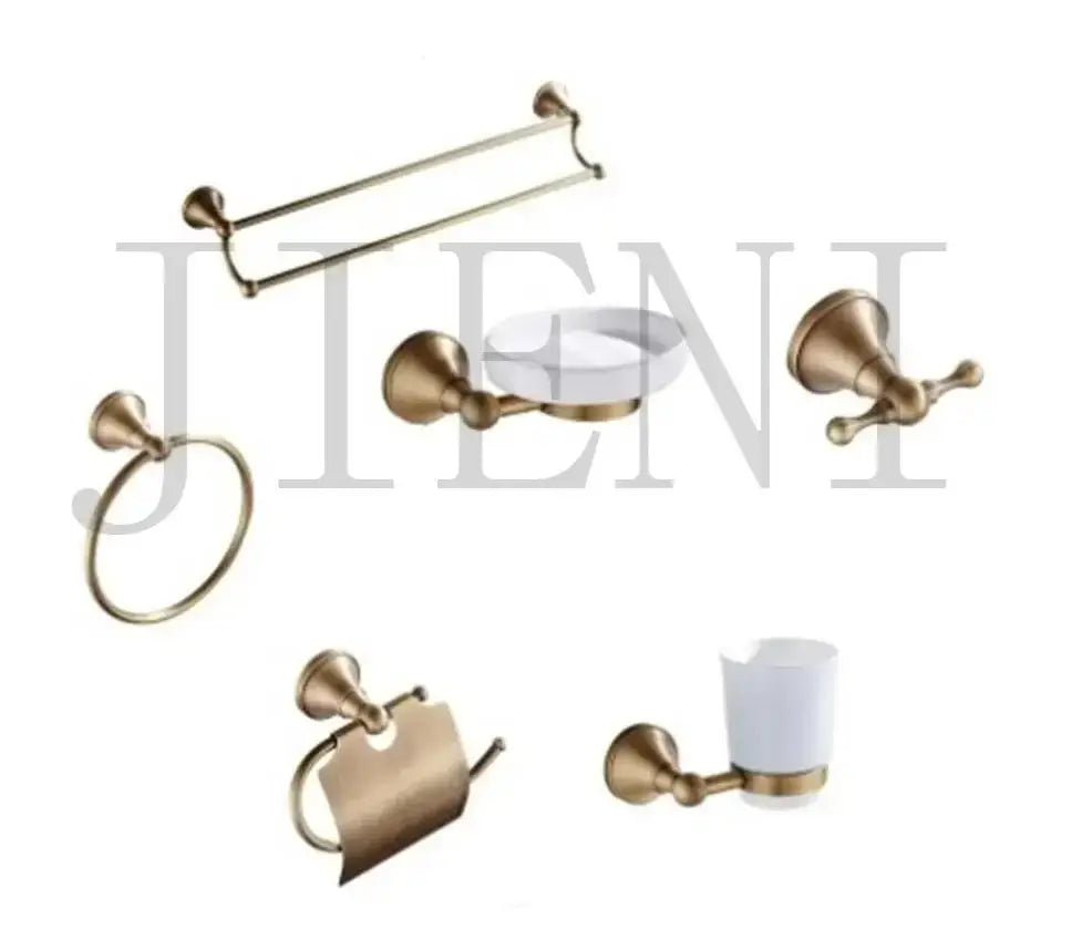 Antique ornate brass bathroom hardware set