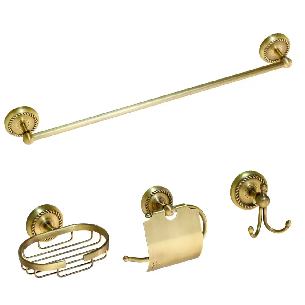 Antique ornate brass bathroom hardware set