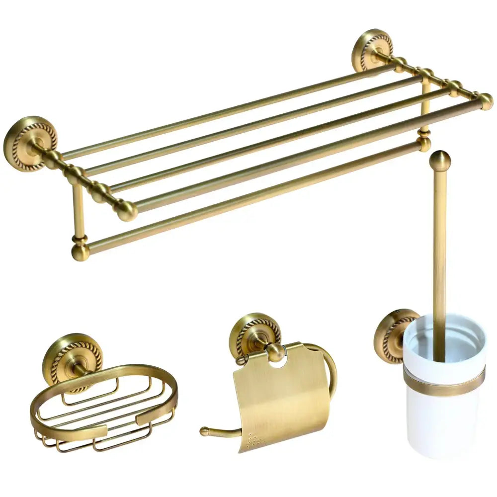Antique ornate brass bathroom hardware set
