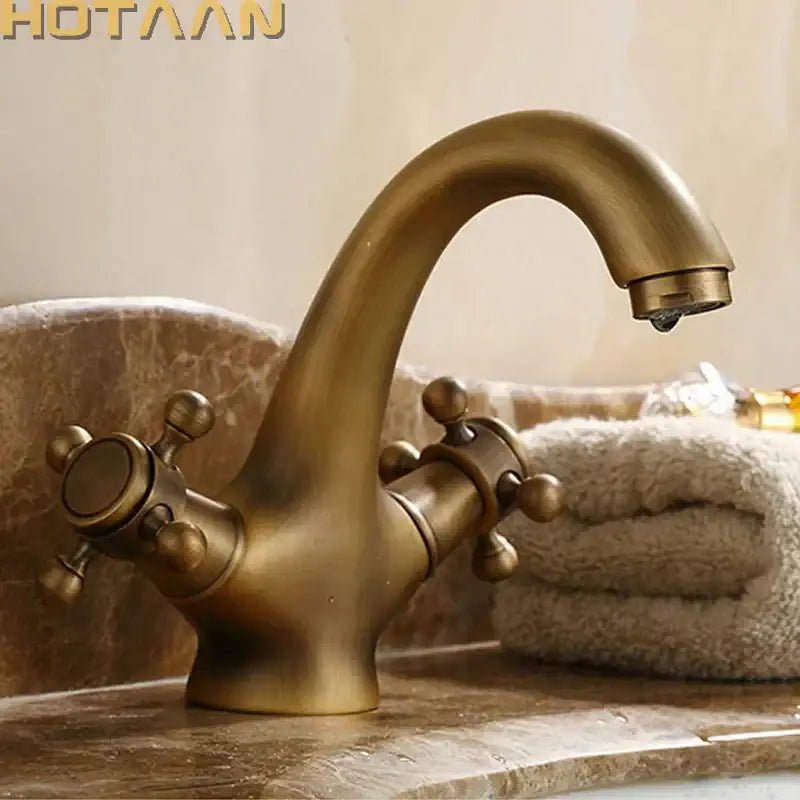 Antique brass double handle faucet kitchen and bathroom basin mixer