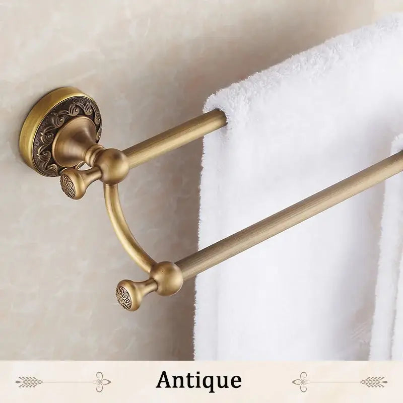 Antique brass floral double towel bar bathroom rack