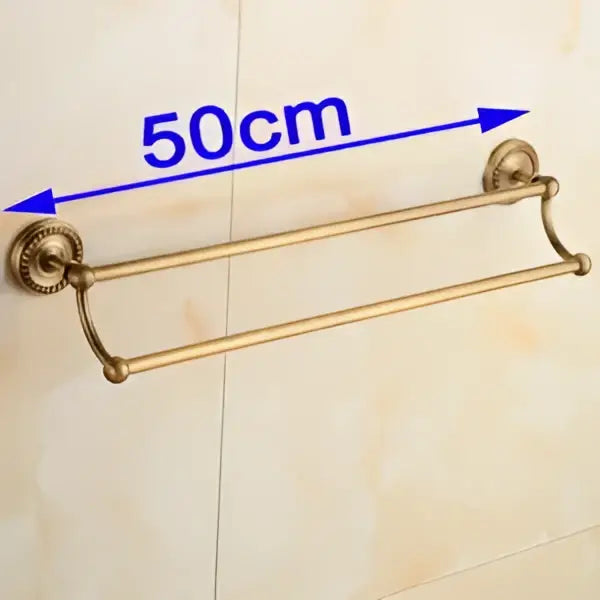 Antique brass double towel bar rack – bathroom ornate wall mount
