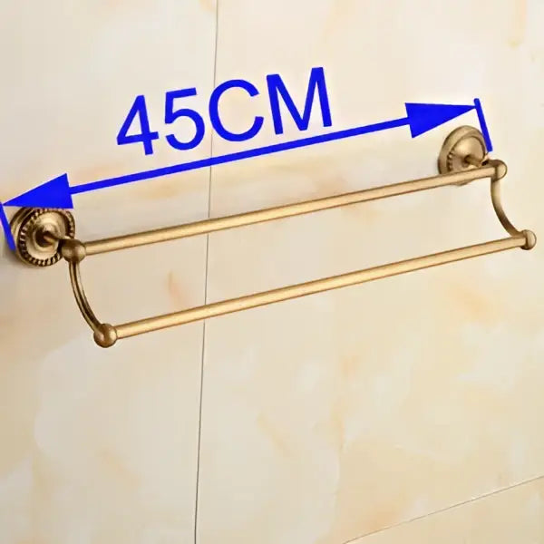Antique brass double towel bar rack – bathroom ornate wall mount