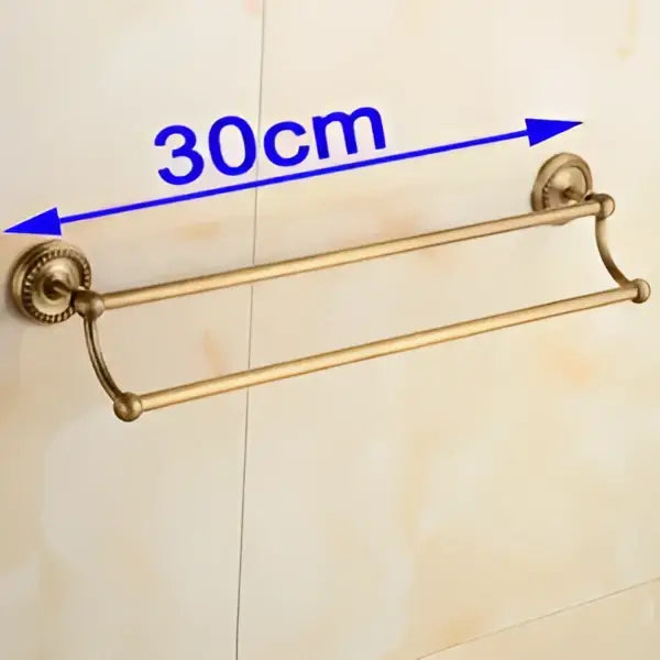 Antique brass double towel bar rack – bathroom ornate wall mount