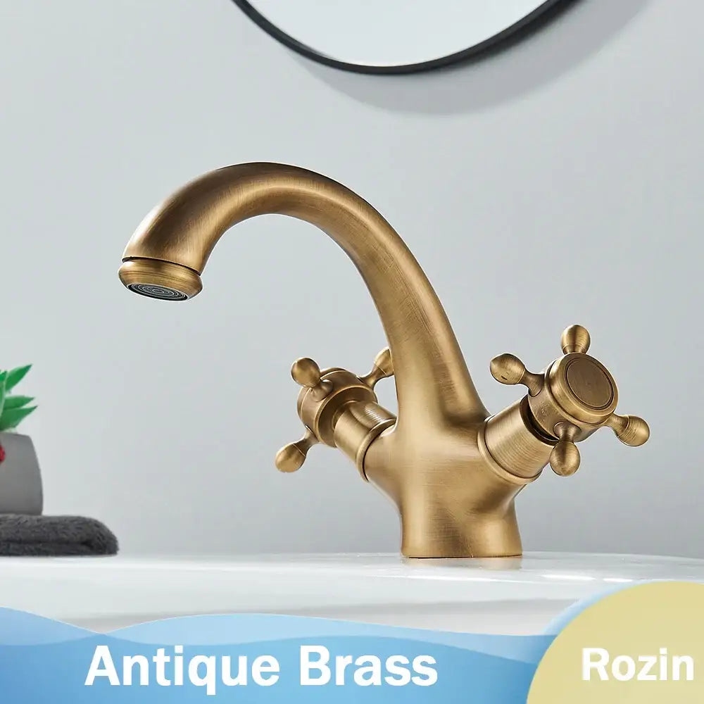 Antique brass dual handle basin faucet bathroom mixer tap