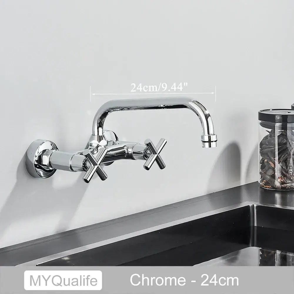 Antique brass dual handle wall mount kitchen faucet