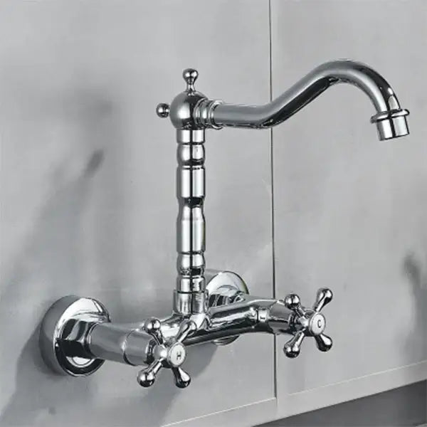 Antique brass dual handle wall mount kitchen faucet