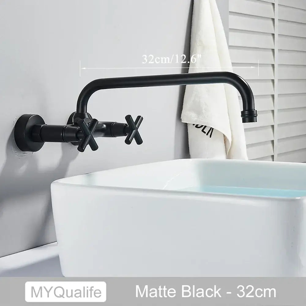 Antique brass dual handle wall mount kitchen faucet