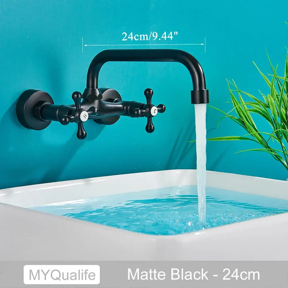 Antique brass dual handle wall mount kitchen faucet