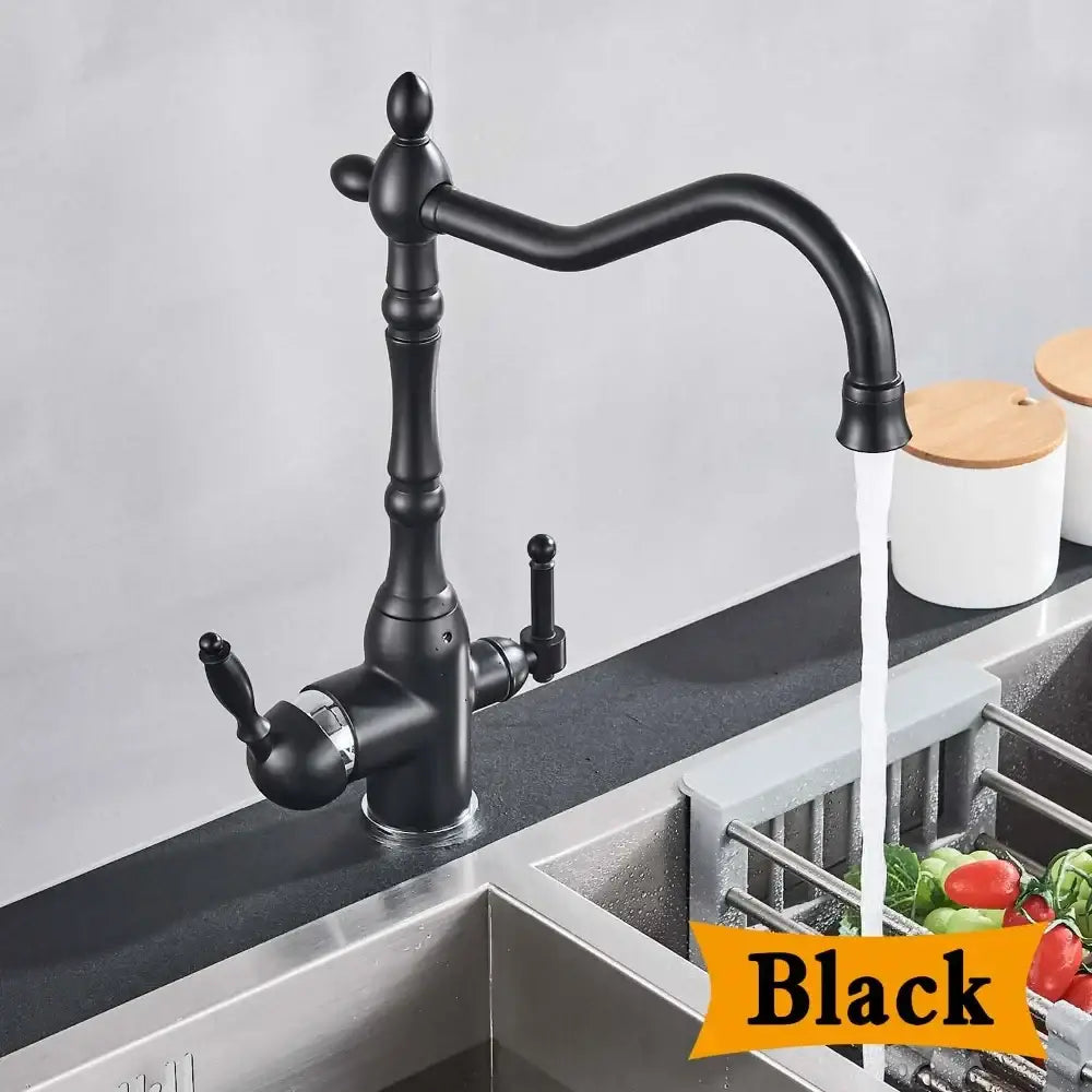 Antique brass dual handle kitchen filter faucet with curved spout