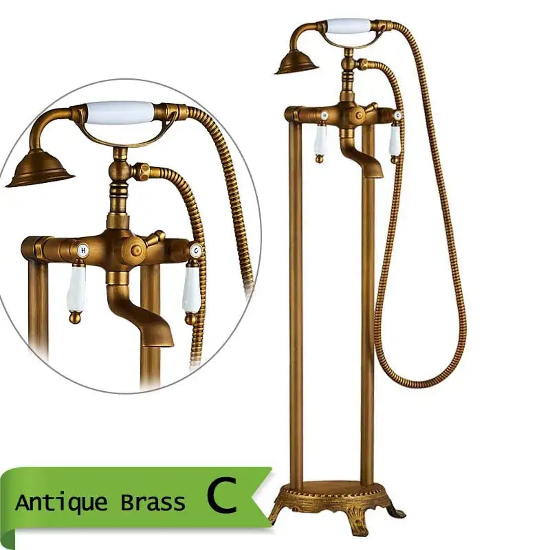 Antique brass freestanding bathtub faucet with hand shower bathroom