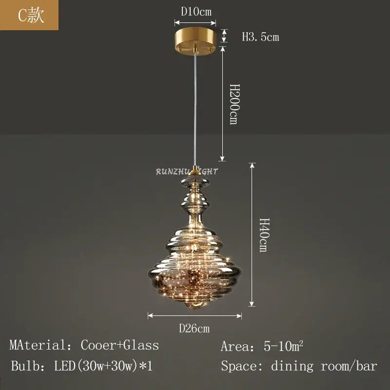 Antique brass glass tiered pendant chandelier for dining room