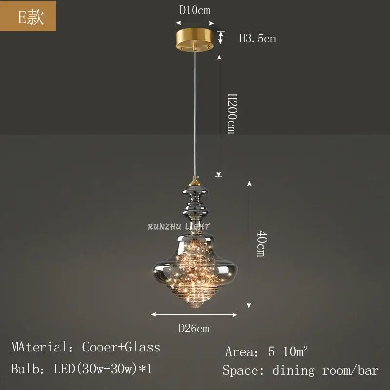 Antique brass glass tiered pendant chandelier for dining room