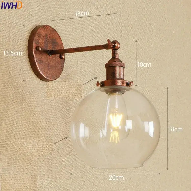 Antique brass industrial swing arm wall sconce bedroom glass light
