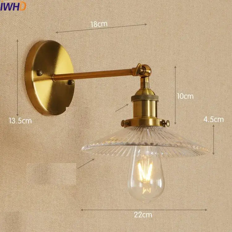 Antique brass industrial swing arm wall sconce bedroom glass light