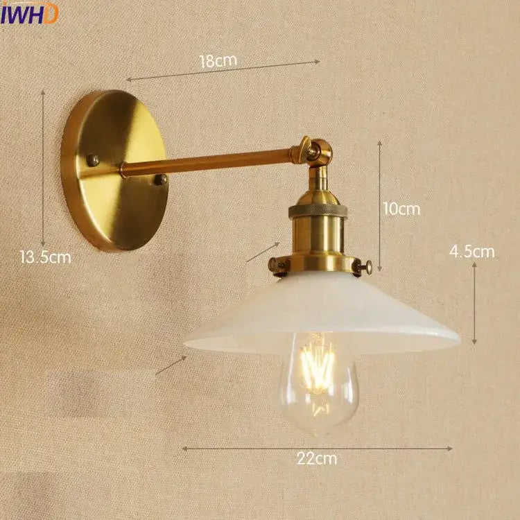 Antique brass industrial swing arm wall sconce bedroom glass light