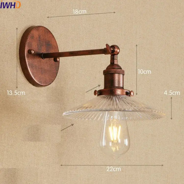 Antique brass industrial swing arm wall sconce bedroom glass light