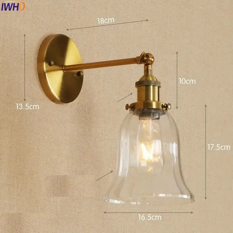 Antique brass industrial swing arm wall sconce bedroom glass light