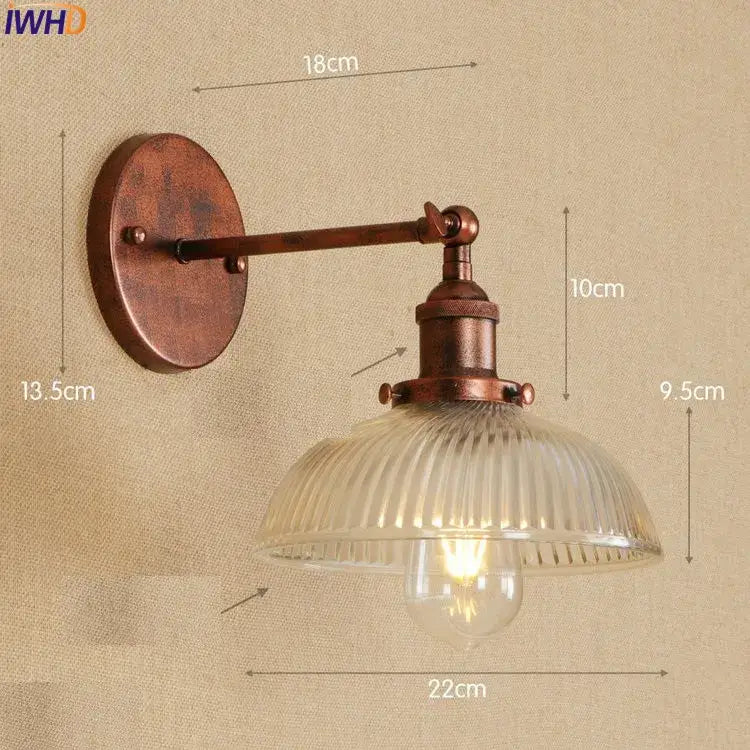 Antique brass industrial swing arm wall sconce bedroom glass light