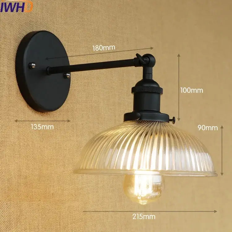 Antique brass industrial swing arm wall sconce bedroom glass light