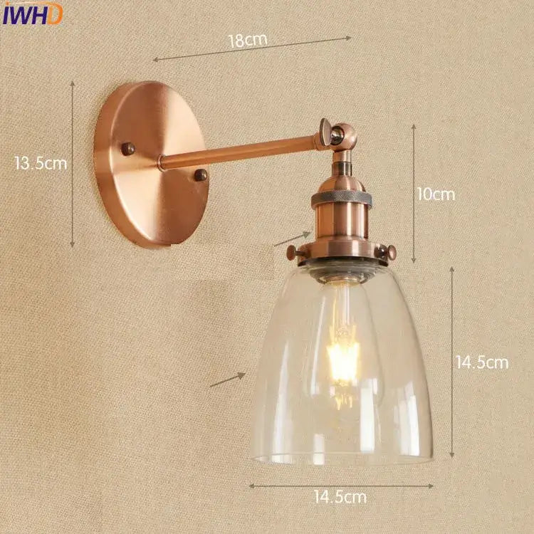 Antique brass industrial swing arm wall sconce bedroom glass light