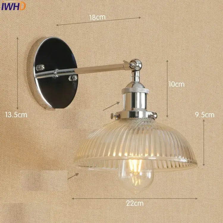Antique brass industrial swing arm wall sconce bedroom glass light