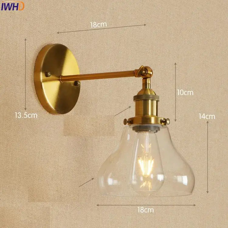 Antique brass industrial swing arm wall sconce bedroom glass light