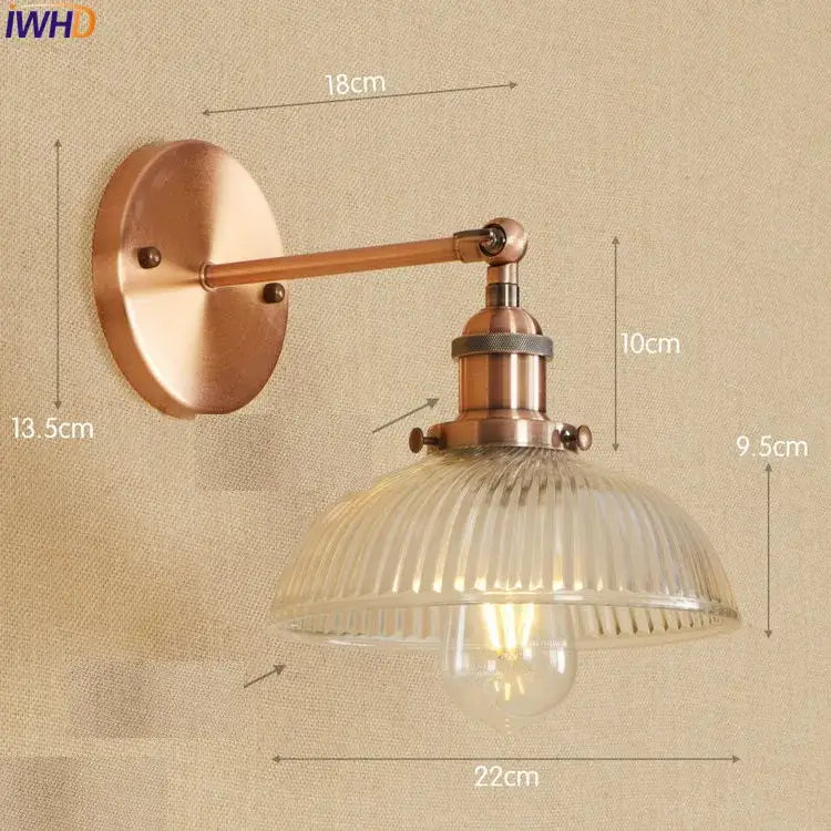 Antique brass industrial swing arm wall sconce bedroom glass light