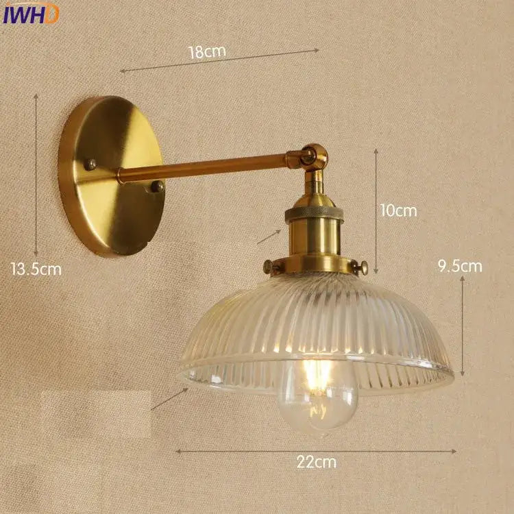 Antique brass industrial swing arm wall sconce bedroom glass light